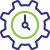 Icono de mayor durabilidad del pavimento con rueda y reloj.
